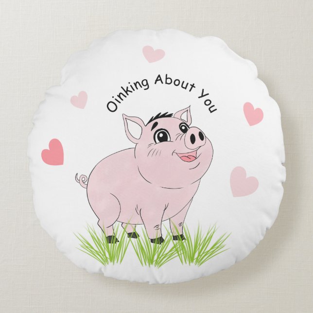 Cute pink pig for Valentine Rund Kudde (Framsidan)