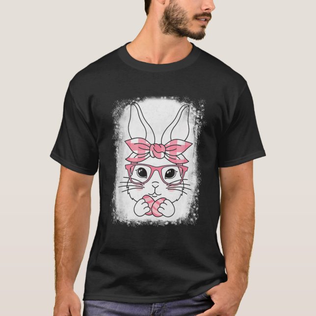 Cute Pink Plaid Pattern Easter Bunny Face Rabbit E T Shirt (Framsida)