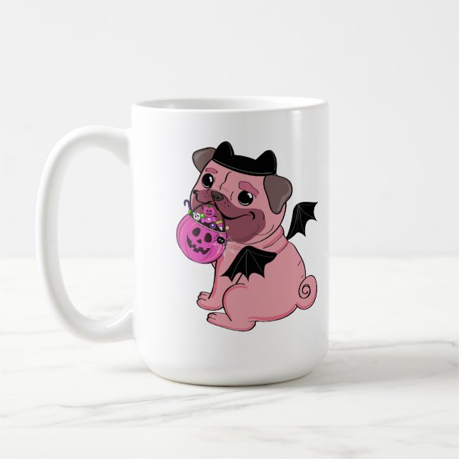 Cute Pink Pug in a Halloween Costume Holding  Kaffemugg (Vänster)