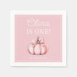 Cute Pink Pumpkin Baby Girl 1st Birthday Pappersservett