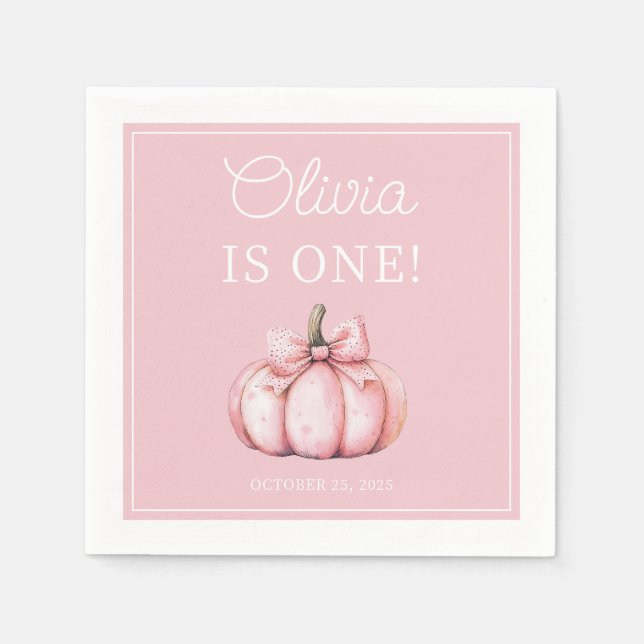 Cute Pink Pumpkin Baby Girl 1st Birthday Pappersservett (Framsidan)
