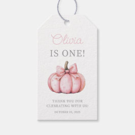 Cute Pink Pumpkin Baby Girl 1st Birthday  Presentetikett