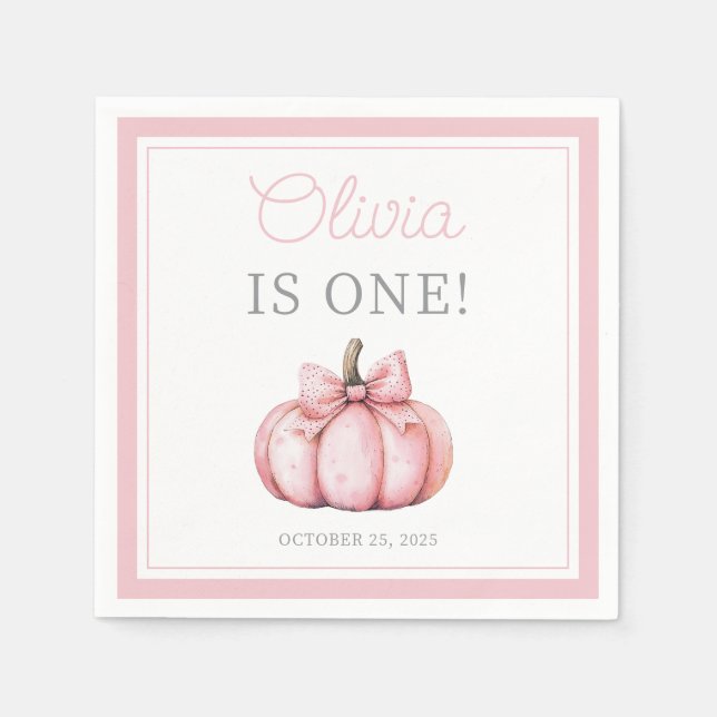Cute Pink Pumpkin Baby Girl First Birthday Pappersservett (Framsidan)