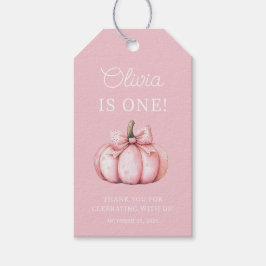 Cute Pink Pumpkin Baby Girl First Birthday  Presentetikett