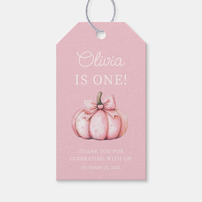 Cute Pink Pumpkin Baby Girl First Birthday  Presentetikett (Framsidan)