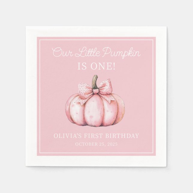 Cute Pink Pumpkin Girl Baby First Birthday Pappersservett (Framsidan)
