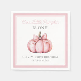 Cute Pink Pumpkin Girl Baby First Birthday Pappersservett