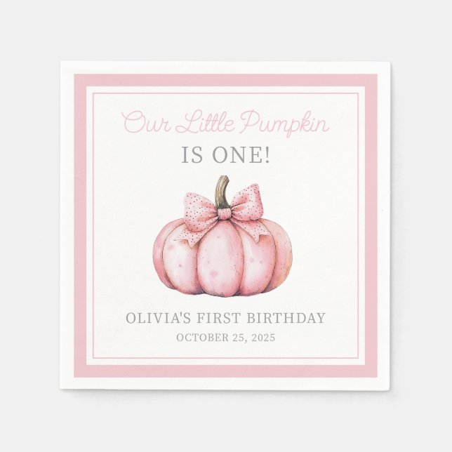Cute Pink Pumpkin Girl Baby First Birthday Pappersservett (Framsidan)