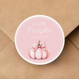 Cute Pink Pumpkin Girl Baby Shower Runt Klistermärke