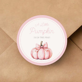 Cute Pink Pumpkin Girl Baby Shower Runt Klistermärke
