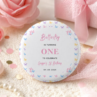 Cute Pink Purple Butterfly 1st Birthday for Girls Knapp