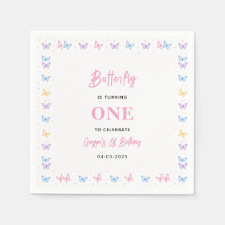 Cute Pink Purple Butterfly 1st Birthday for Girls Pappersservett