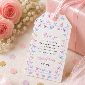 Cute Pink Purple Butterfly 1st Birthday for Girls Presentetikett