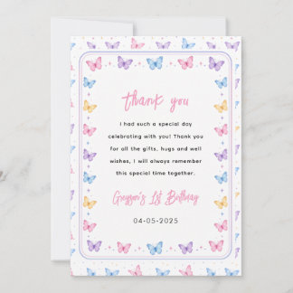 Cute Pink Purple Butterfly 1st Birthday for Girls Tack Kort