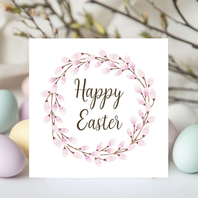 Cute Pink Pussy Willow Happy Easter Julkort (Cute Pink Pussy Willow Happy Easter Holiday Card)