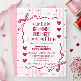 Cute Pink Red Little Sweetheart First Birthday  Inbjudningar