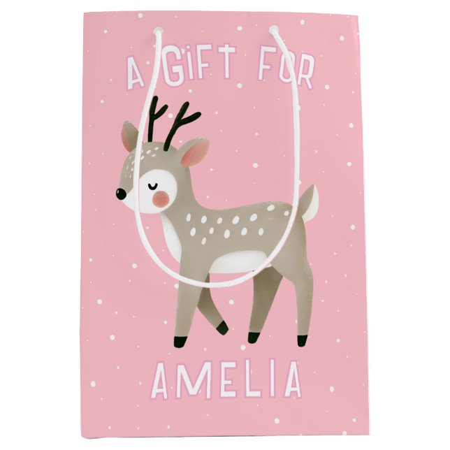 Cute Pink Reindeer Kid`s Name Christmas  (Framsidan)