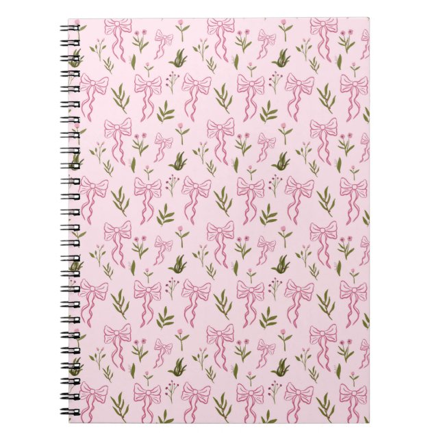 Cute Pink Ribbon Floral Seamless Pattern Anteckningsbok (Framsidan)