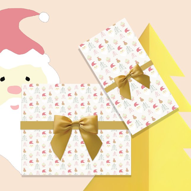Cute Pink Santa Holiday Pattern Presentpapper (Skapare uppladdad)