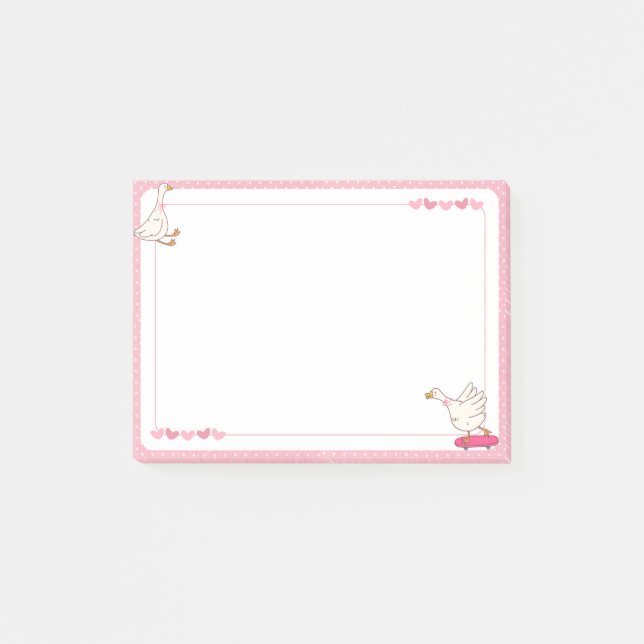 Cute Pink Skateboard Goose Heart Polka Dot  Post-it Block (Framsida)