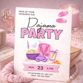 Cute Pink Sleepover for Girls Pajama Party Inbjudningar