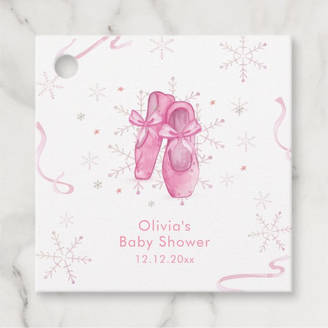 Cute Pink Snowflake Ballerina Girl Baby Shower  Gåvor Etiketter (Framsida)