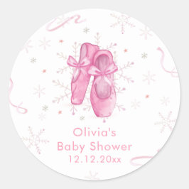 Cute Pink Snowflake Ballerina Girl Baby Shower  Runt Klistermärke