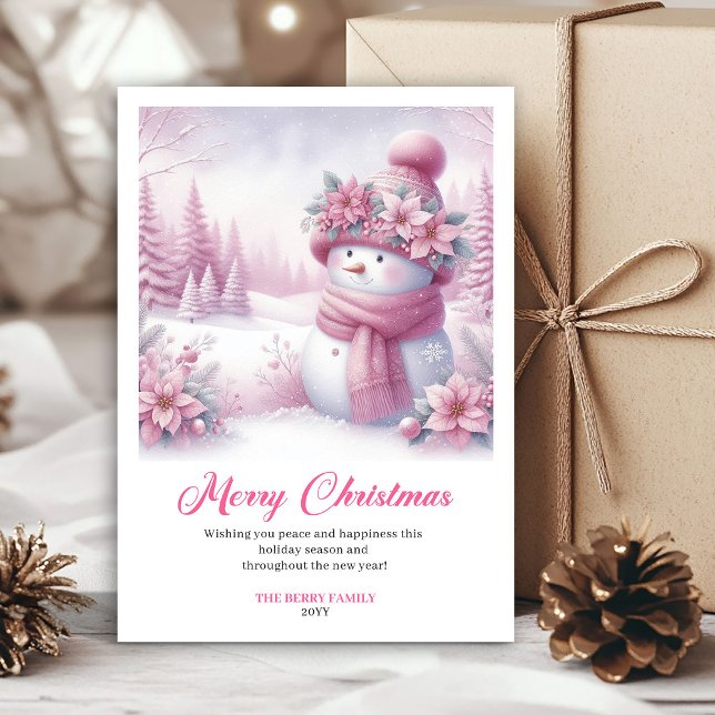 Cute Pink Snowman Kids Download Christmas Greeting Julkort (Cute Pink Snowman Kids Download Christmas Greeting Card

)
