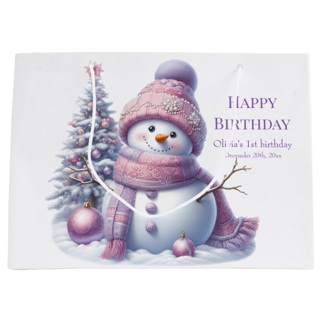 Cute Pink Snowman Winter Birthday (Framsidan)