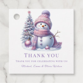 Cute Pink Snowman Winter Birthday Gåvor Etiketter