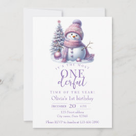 Cute Pink Snowman Winter Birthday Invitation Inbjudningar