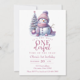 Cute Pink Snowman Winter Birthday Invitation Inbjudningar