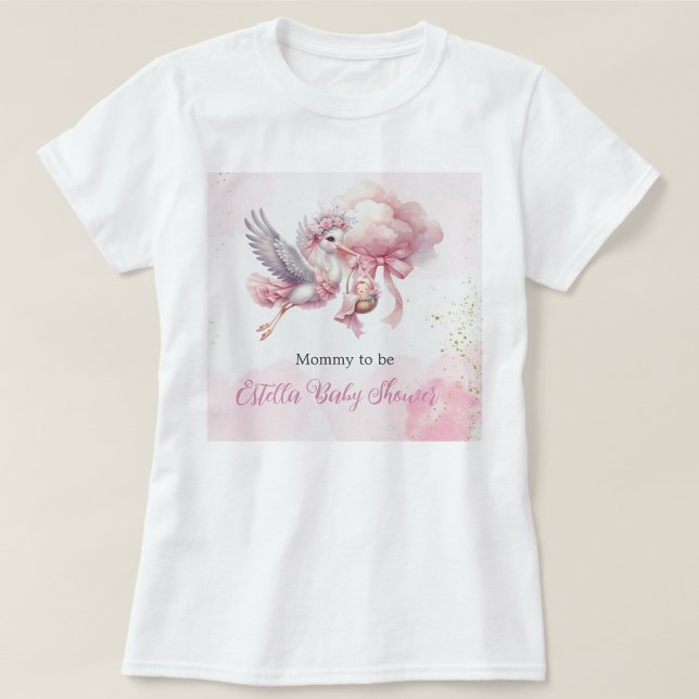 Cute Pink Stork Baby Shower Mommy to Be T-Shirt (Skapare uppladdad)
