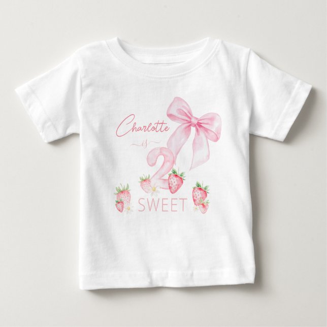 Cute Pink Strawberries 2 Two Sweet 2nd Birthday T Shirt (Framsida)