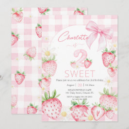 Cute Pink Strawberries Berry 2nd Second Birthday Inbjudningar