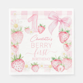 Cute Pink Strawberries Berry First 1st Birthday Pappersservett