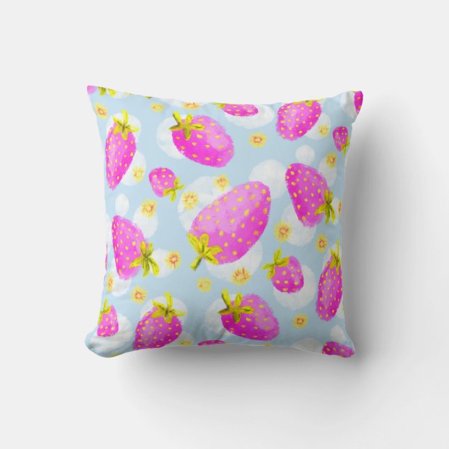 Cute Pink Strawberry Throw Throw Pillow Kudde (Framsida)