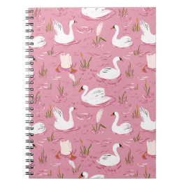 Cute Pink Swan Seamless Pattern Anteckningsbok