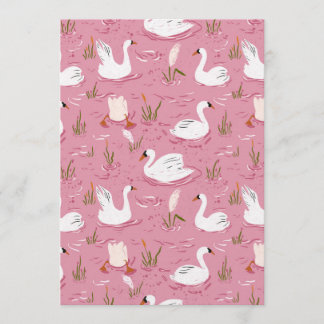 Cute Pink Swan Seamless Pattern Inbjudningar