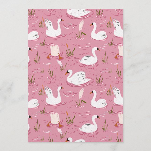 Cute Pink Swan Seamless Pattern Inbjudningar (Framsida)