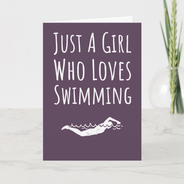 Cute Pink Swimming Cards For Baby Girl Kid Swimmer Kort (Framsida)