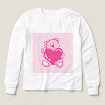 Cute Pink Teddy Bear Heart Kids Long Sleeve Shirt