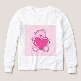 Cute Pink Teddy Bear Heart Kids Long Sleeve Shirt T Shirt