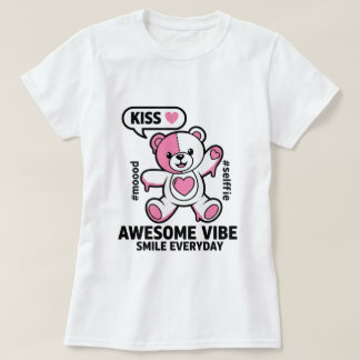 Cute Pink Teddy Bear Saying Kiss – Kawaii Love Bea T Shirt