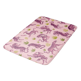Cute Pink Tigers Tropical Leaves Abstract Animal Badrumsmatta