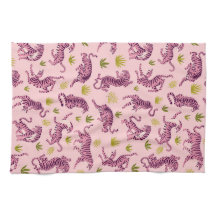 Cute Pink Tigers Tropical Leaves Abstract Animal