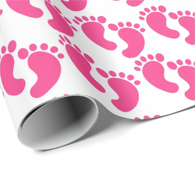 Cute pink tiled baby feet pattern presentpapper (Rullad Hörn)
