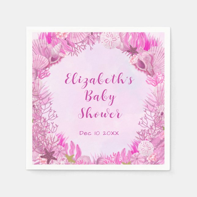 Cute Pink Under the Sea Girl Baby Shower Pappersservett (Framsidan)