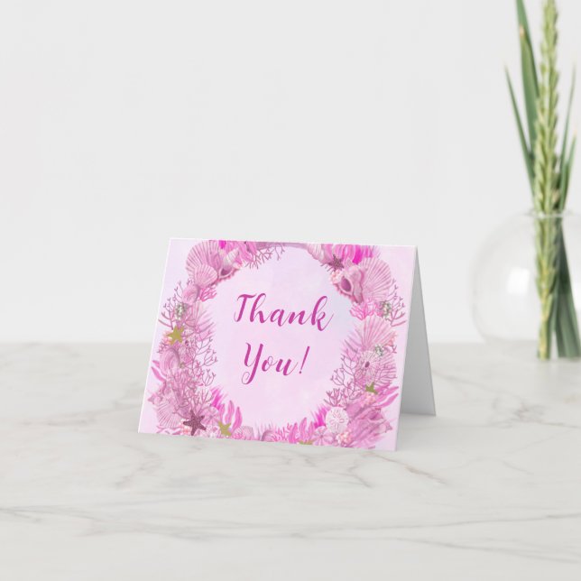 Cute Pink Under the Sea Girl Baby Shower Tack Kort (Framsida)