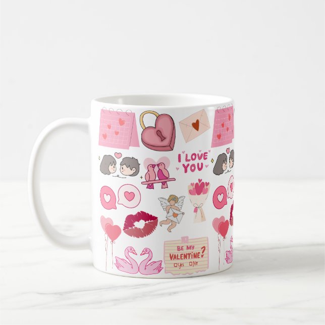 Cute Pink Valentine’s Day Love Doodles Collection Kaffemugg (Vänster)
